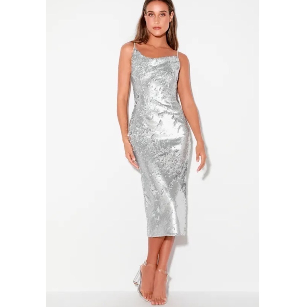 New REVOLVE Keepsake the Label Sequin Midi Slip Dress Holiday Party Size XS
